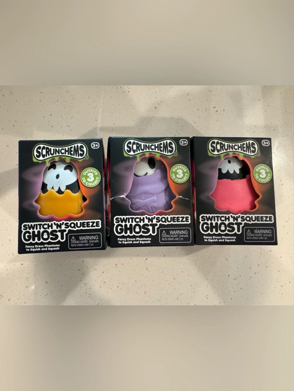 New 3 Scrunchems Switch 'N' Squeeze Ghost Squishies NIB Viral Halloween